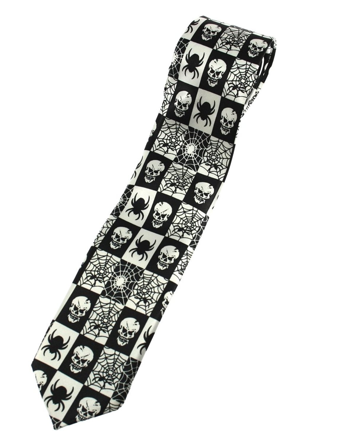 Zac's Alter Ego Skulls, Spider & Cobwebs on Black/White Tie