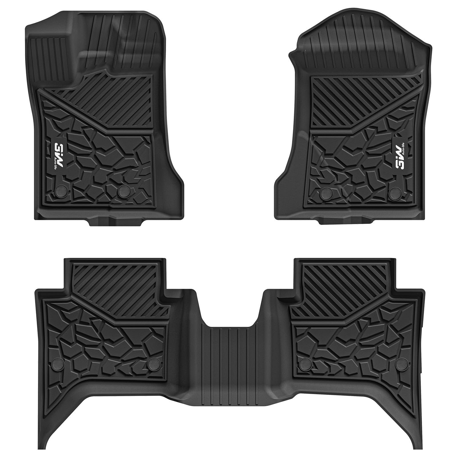 3W Floor Mats Fit for Ford Ranger SuperCrew 2024-2025 2026,1st & 2nd Row TPE Car Accessories Custom Fit All Weather Car Liner for Ford Ranger,Black