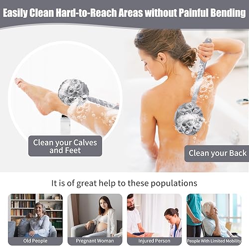 Miniatura 3 de VANZAVANZU Juego de esponja de lufa para ducha, plástico antideslizante de 17 pulgadas, esponja de ducha con esponja de ducha esponjosa, esponja de