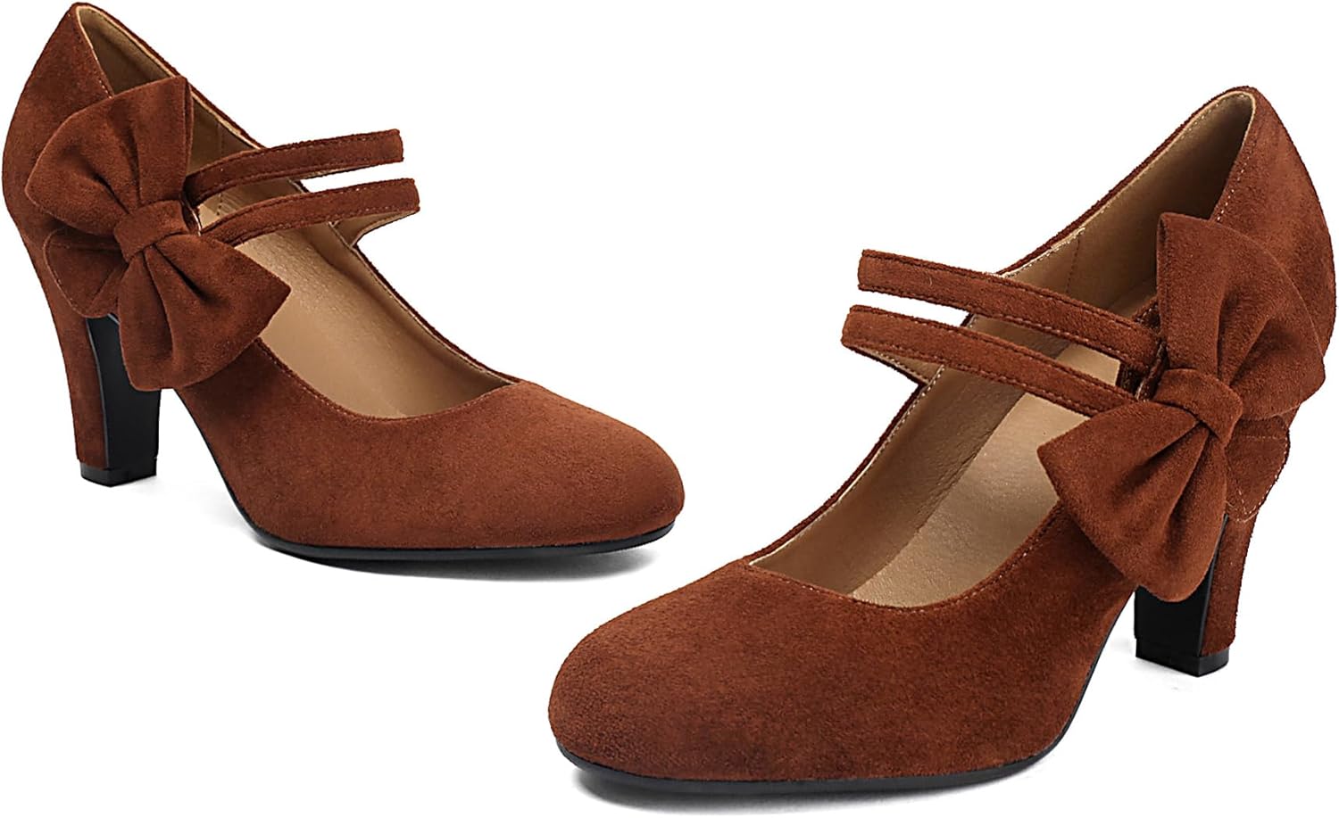 Women's Mary Jane Close Round Toe Vintage 1950s Heels Bow Double Straps Retro 1920s Victorian Pumps 1930s Shoes