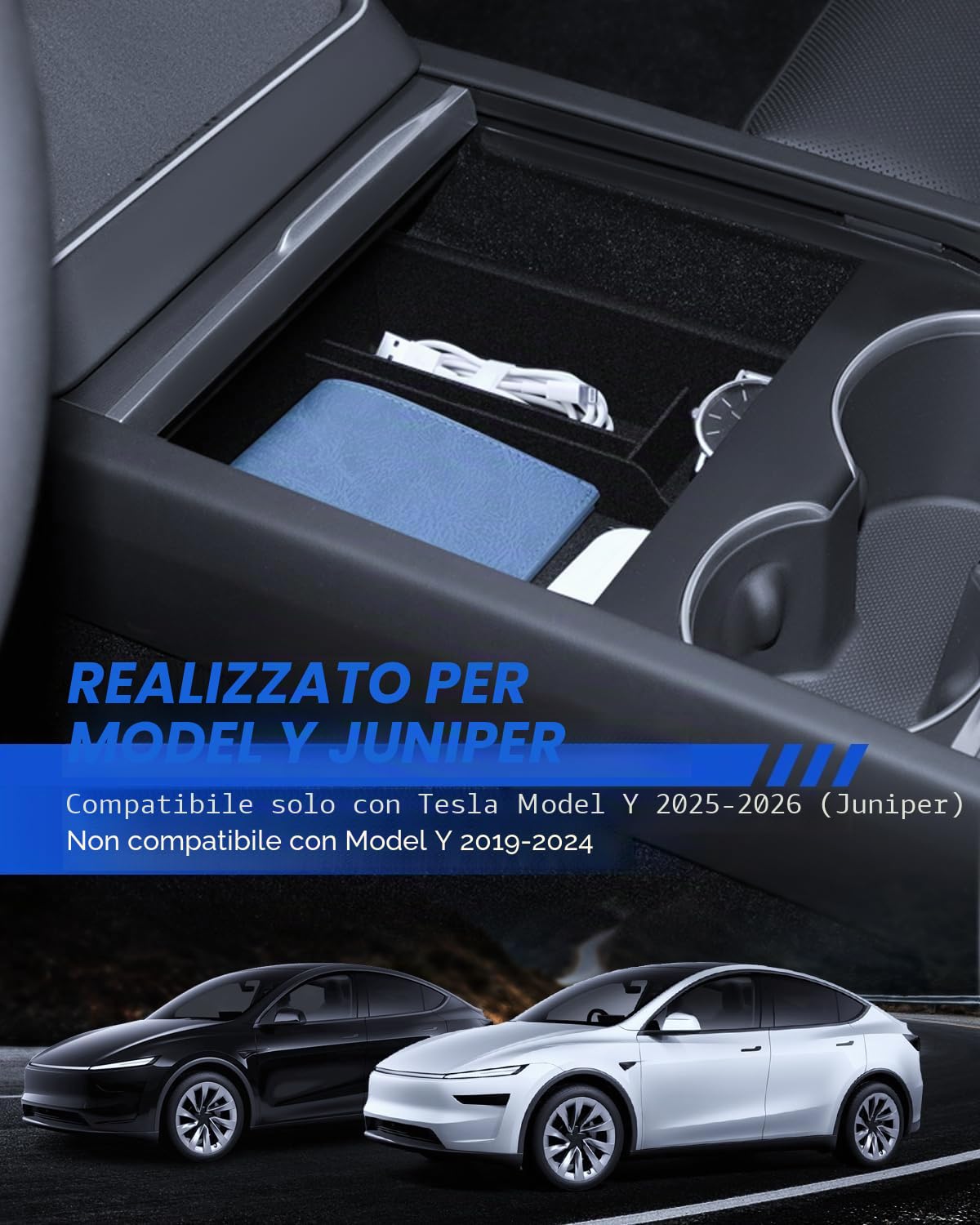 2 Pezzi Accessori per Tesla Model Y 2025-2026 Juniper Console Centrale Organizer e Vassoio Organizer in Silicone Model Y 2025-2026 Juniper Accessori (Beflockung)