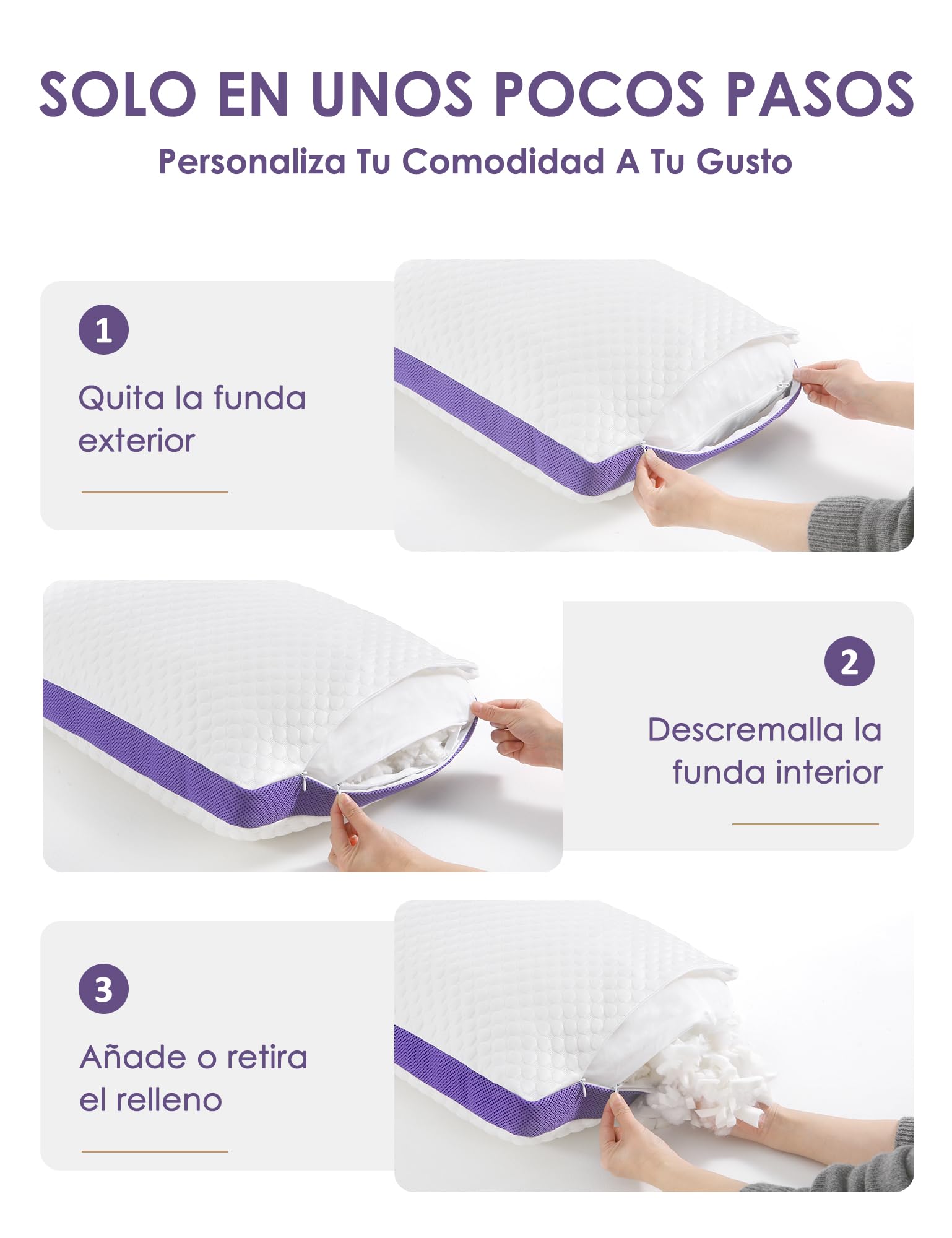 DWR Cuscino 50x75 cm (Set di 1), Riempimento in Memory Foam, Cuscino Regolabile in Altezza con Cerniera, Cuscino Ergonomico e Traspirante per Cervicale, Federa Rimovibile e Lavabile