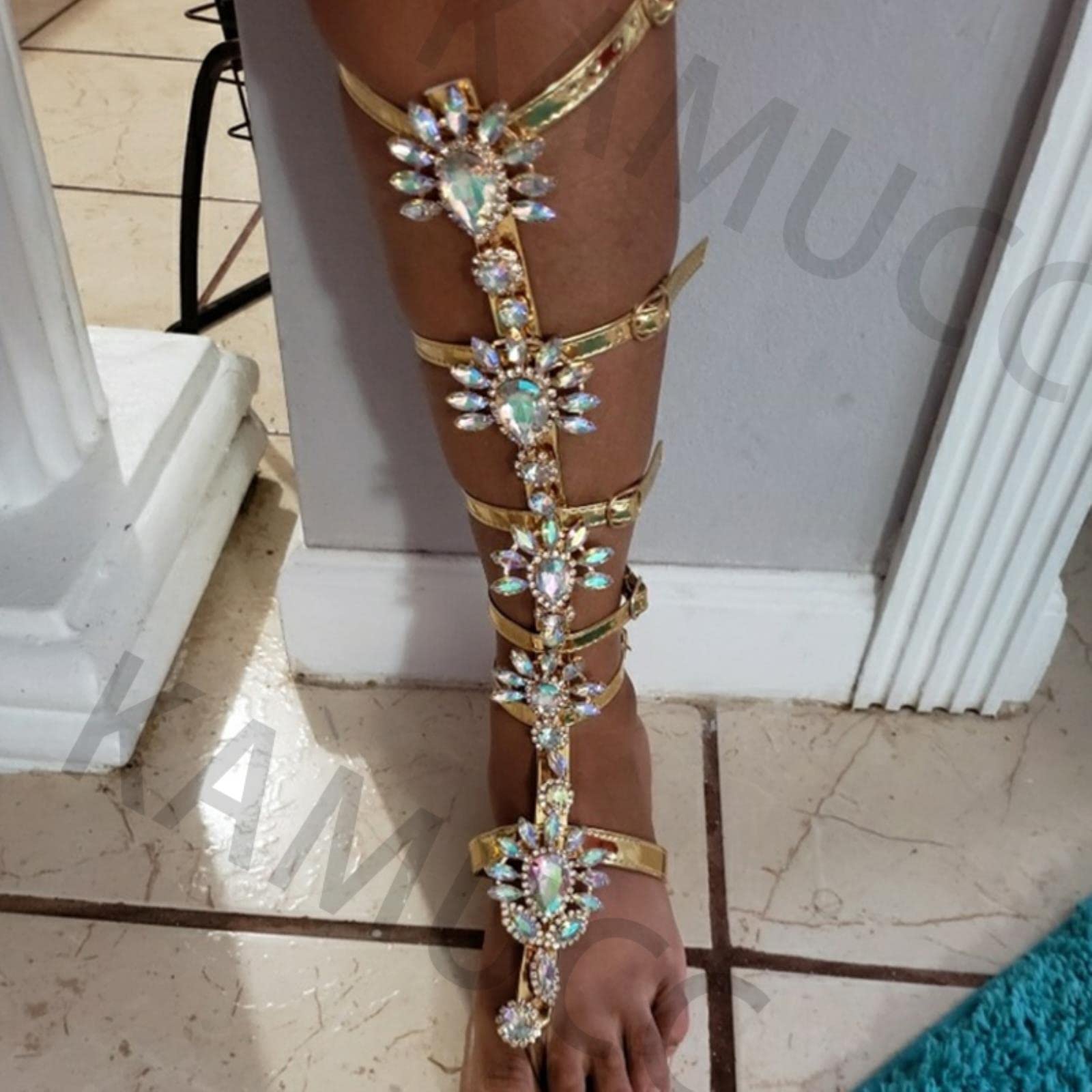 Rhinestone Romano Nuevas Mujeres Verano Nuevas Sandalias Jalizadoras Bling Rodilla High Sandalias Damas Sandalias Playa Al Aire Libre Zapatos Planos