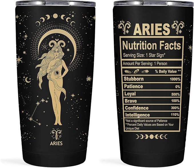 Aries Zodiac Cup, 20oz Astrology Tumbler, Witchy Gothic Gift - Stainless Steel Insulated Constellation Cup