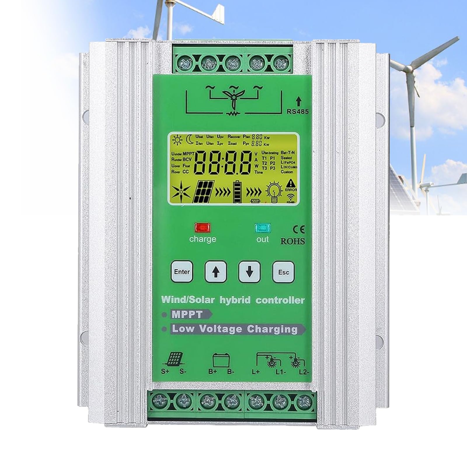 AZQOHMIS 6000W-12000W MPPT Wind Solar Hybrid Charge Controller 12V/24V/48V - Perfect for Wind Turbines & Solar Panels with Dump Load and LCD Display (8000W, 12V/24V)