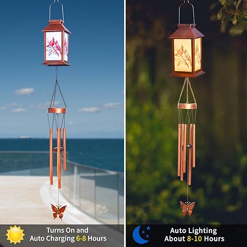 Vista 15 de JOBOSI Red Cap Green Colibrí Carillones de viento Regalos para mamá Carillones de viento Solares Colibríes Campanas de viento Brillantes Decoración