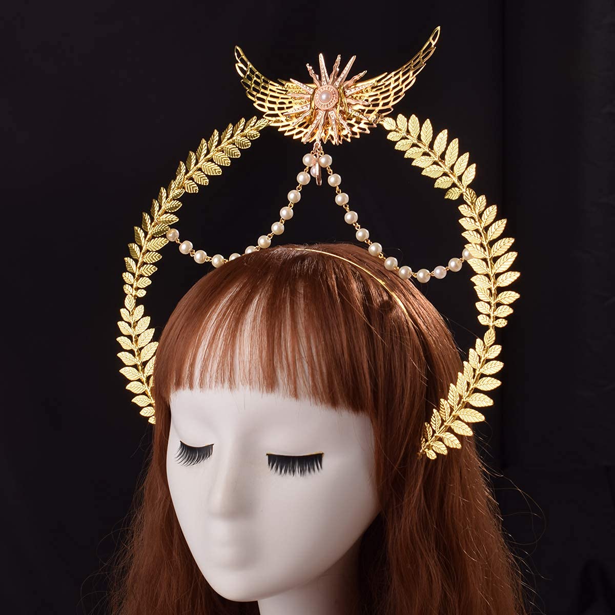 BLESSUME Marry Halo Crown Tiara Headband Women Fancy Dress Goddess Headpiece (Style#22), Gold - Image 4