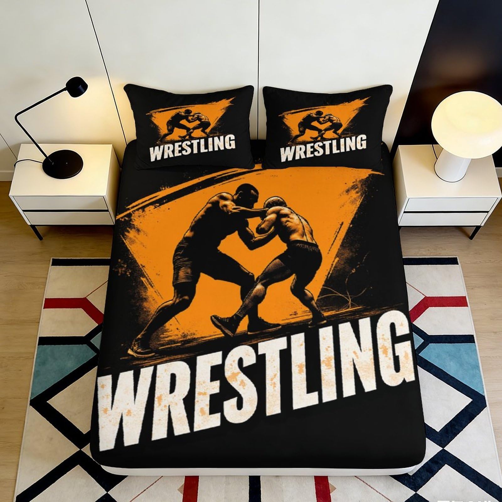 3D Printed Wrestling Fitted Sheet Microfiber Deep Pocket Non-Slip Wrestling Mattress Fitted Cover for Bedroom Adult Teen 160x200x25cm