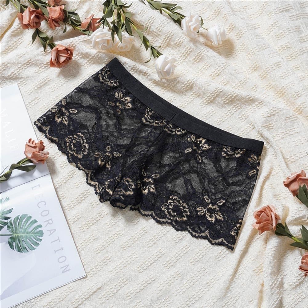 Boxer en dentelle transparente pour homme - En jacquard translucide - Pour vêtements de nuit et lingerie exotique - Noir