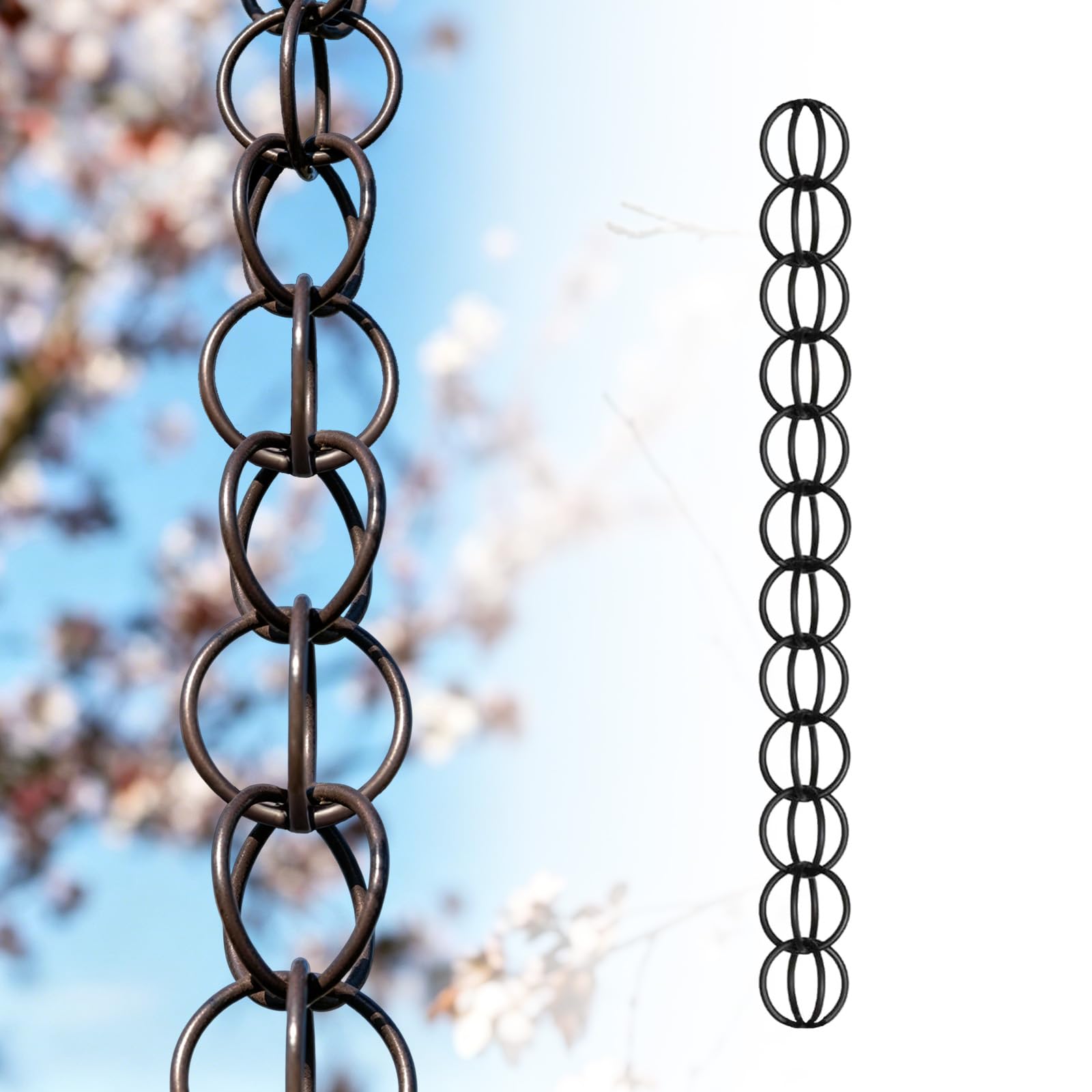 Zynivol Rain Chains for Outside,Metal Double Loop Rain Gutter Chains Gutter Downspout,Garden Porch Easy To Install Rain Catcher,Rain Chains for Gutters, Black 1.5m