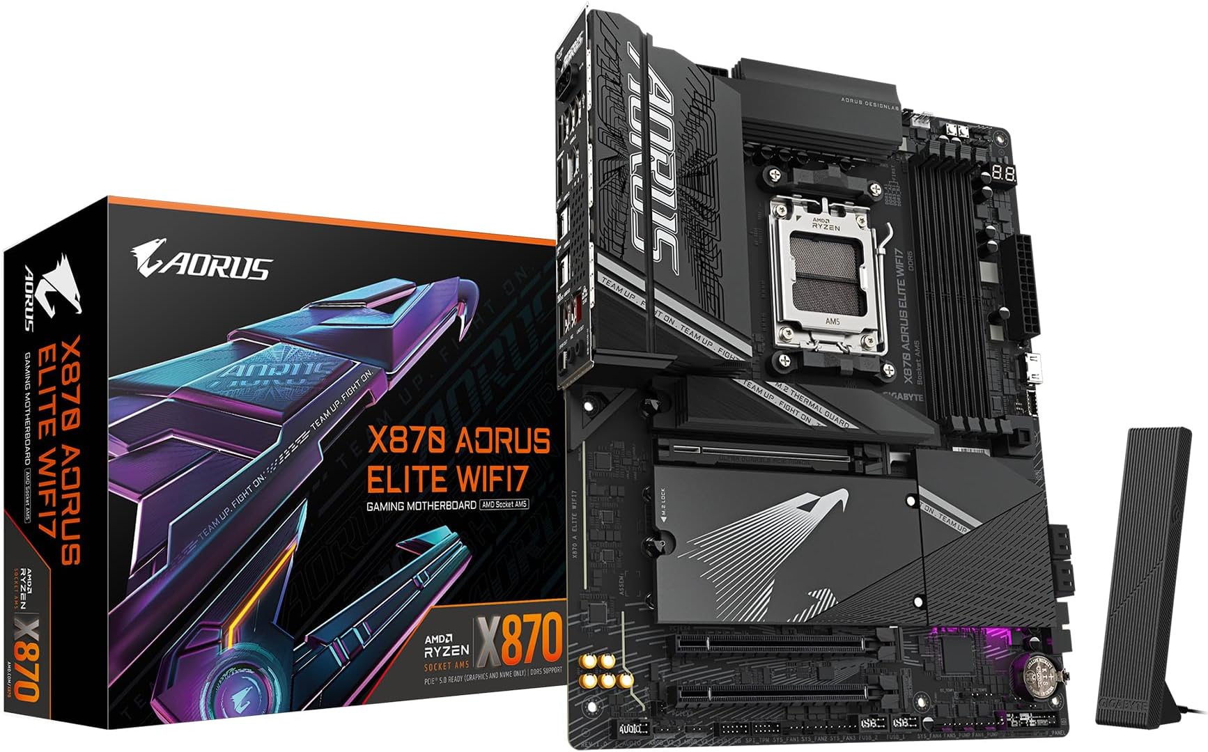 GIGABYTE X870 AORUS ELITE WIFI7 Motherboard - Supports AMD Ryzen 9000 CPUs, 16+2+2 phases VRM, up to 8000MHz DDR5 (OC), 3xPCIe 5.0, Wi-Fi 7, 2.5GbE LAN, USB 4