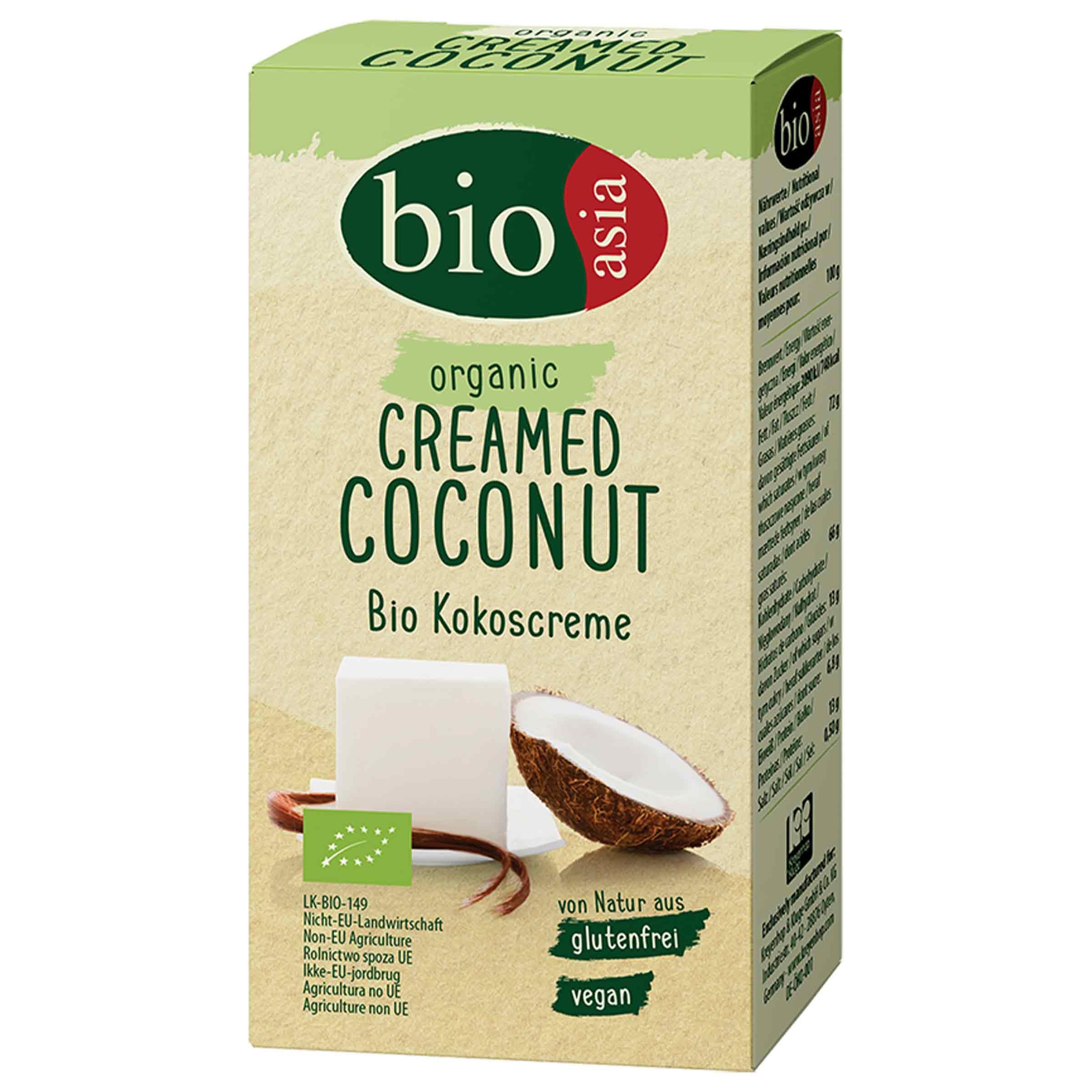 BIOASIA Crema de coco ecológico en bloque, consistente, hecha de 100 % coco para realzar platos, vegana, halal, sin gluten, 1 x 200 g