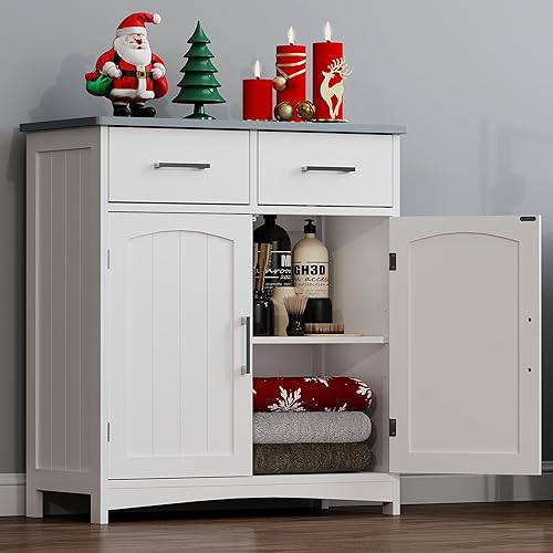 Floor Sideboard Buffet Cabinet with 2 Drawers, Adjustable Shelves for Bathroom, Living Room, Entryway 27 x 13x 30 inches