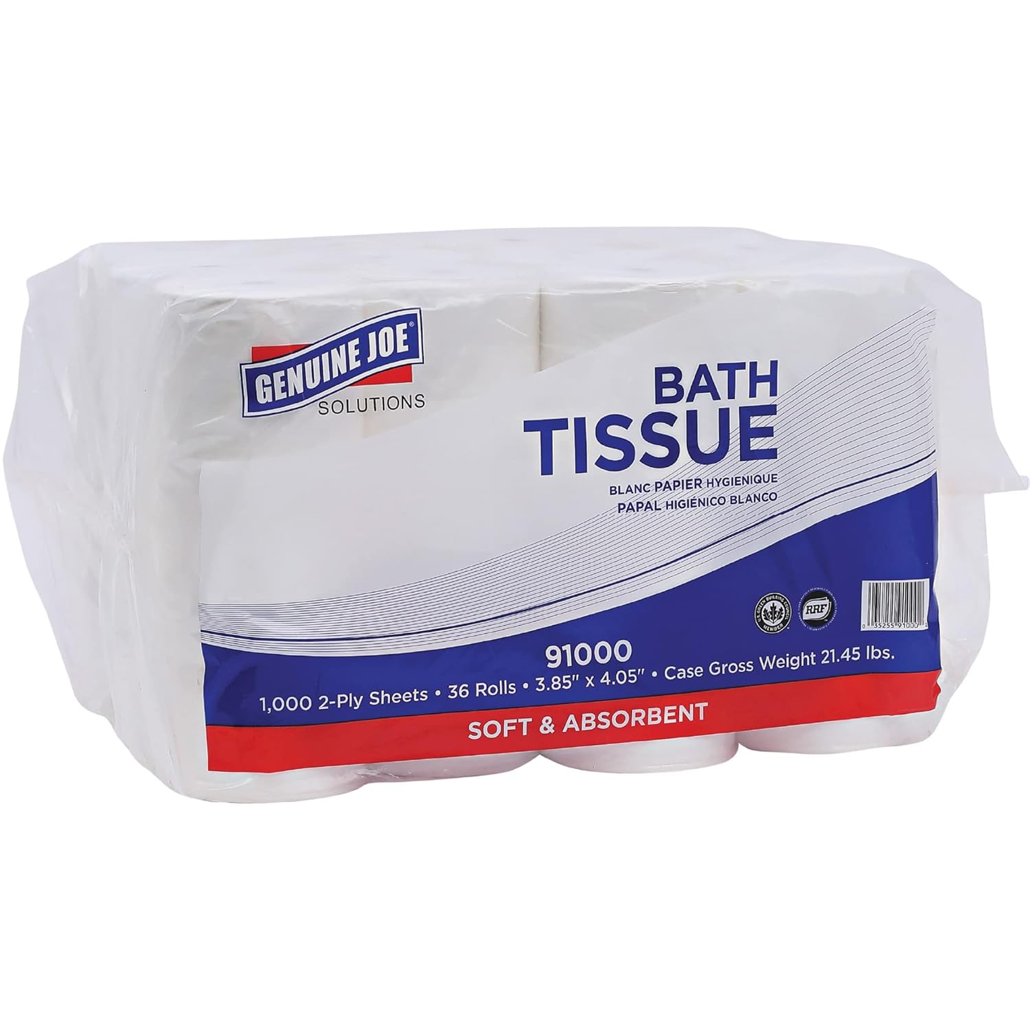 Genuine Joe Bath Tissue, 3.85" x 4.05", 2-Ply, 1000 Sheets/Roll, 36 Count