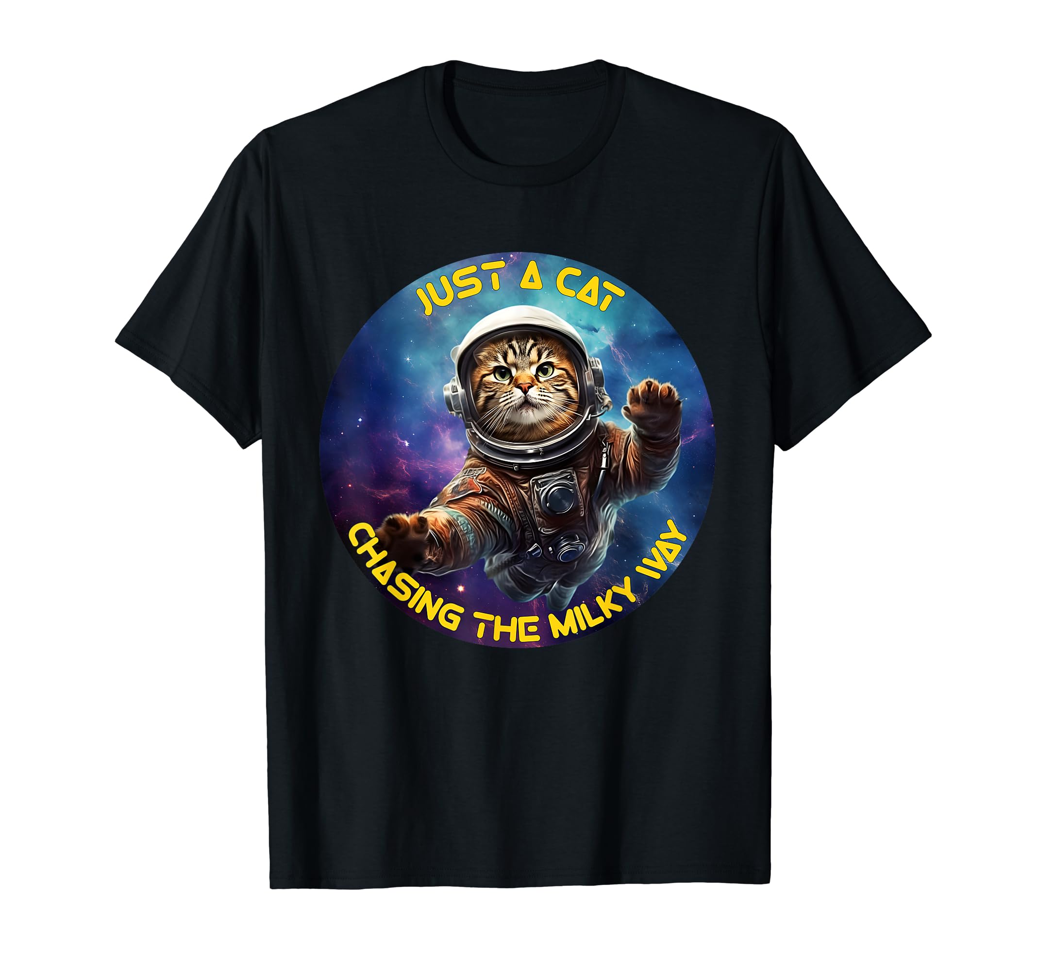 Just a cat, chasing the milky way. Galactic Space Cat T-Shirt