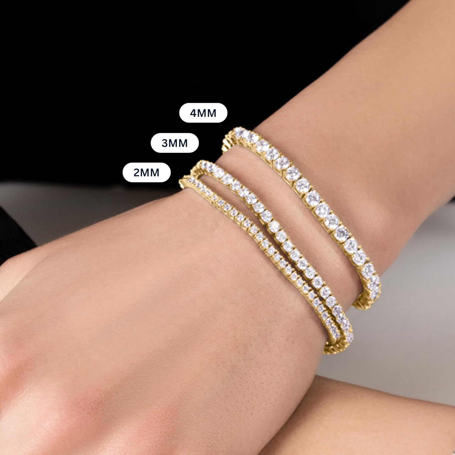 KISPER Adjustable Tennis Bracelet for Women - 18K White Gold or Gold Plated Round Cut AAAAA CZ, 2mm/3mm/4mm Dainty Cubic Zirconia Bracelet, Elegant Gift - Image 6