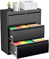 Vista 20 de Greenvelly Archivador Vertical de 18" D, Gabinete de 2 Cajones con Cerradura para Oficina en Casa, Metal Negro para Colgar Carpetas