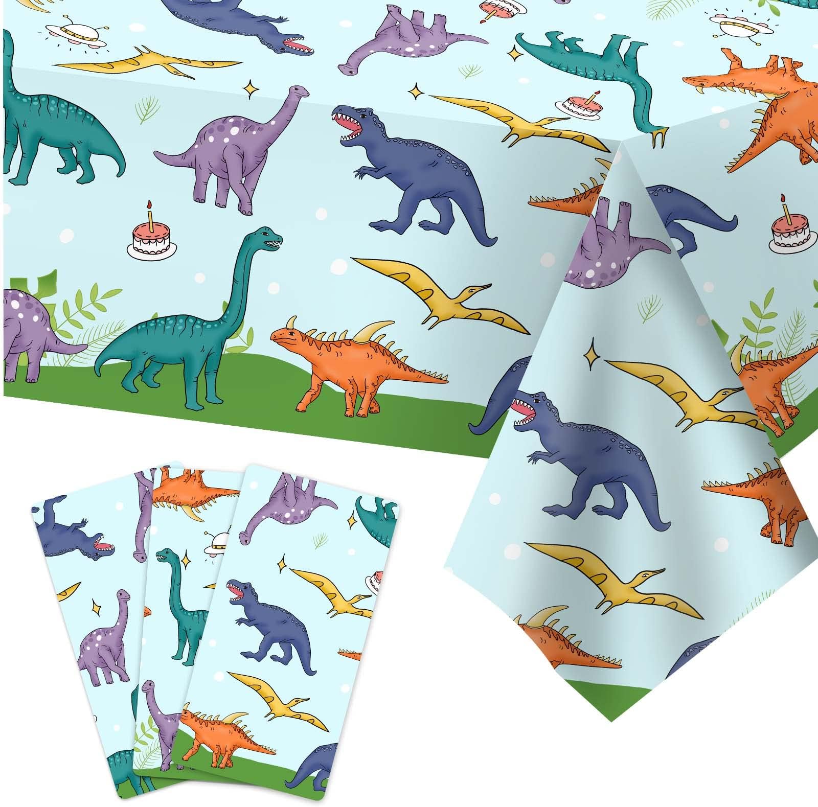 Dinosaur Tablecloth for Birthday Party - 3 Pack 54'' x 108'' Rectangular Plastic Dino Party Decorations, Themed Supplies for Kids Celebrations, Dinosaur Birthday and Event Decorations