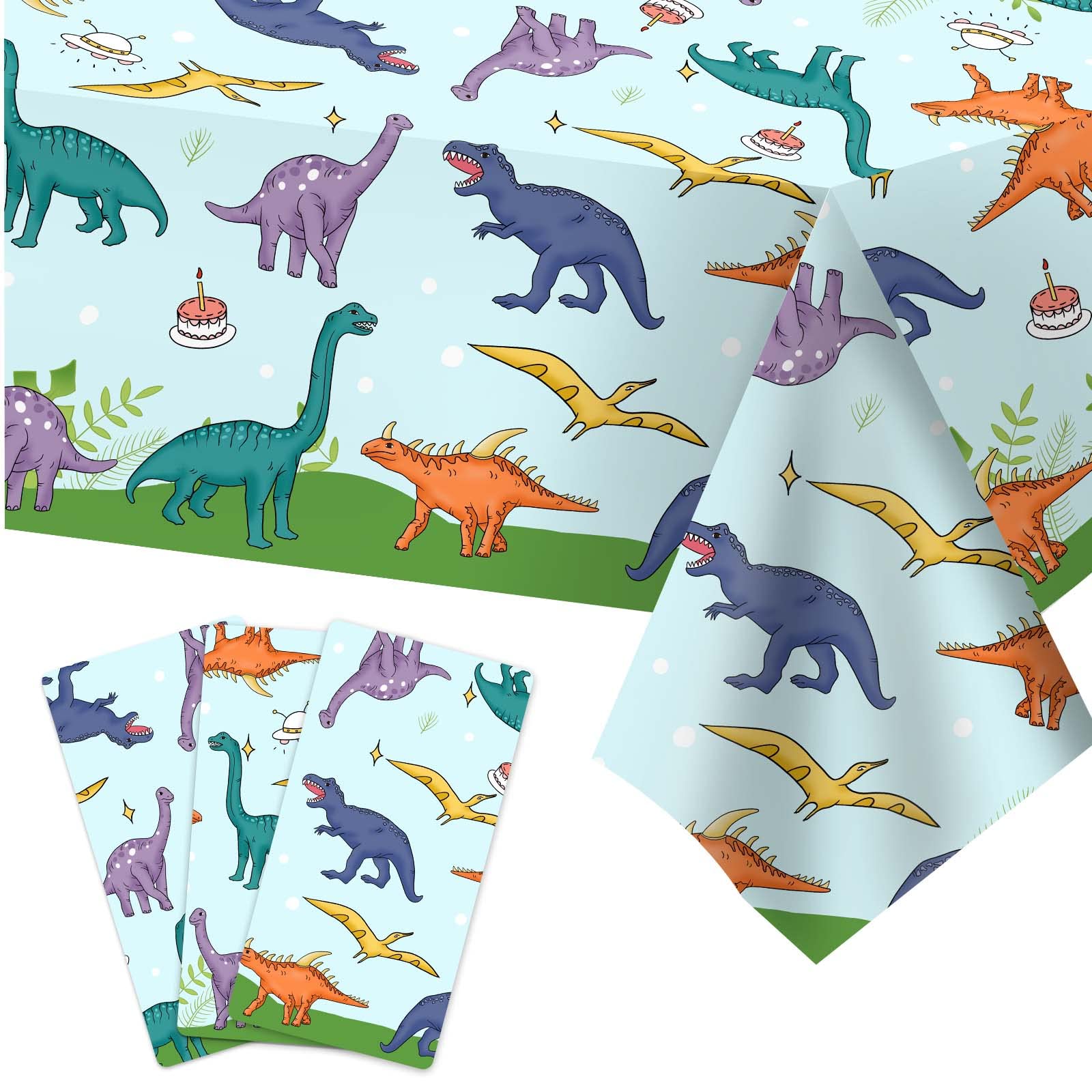 Dinosaur Tablecloth for Birthday Party - 3 Pack 54'' x 108'' Rectangular Plastic Dino Party Decorations, Themed Supplies for Kids Celebrations, Dinosaur Birthday and Event Decorations