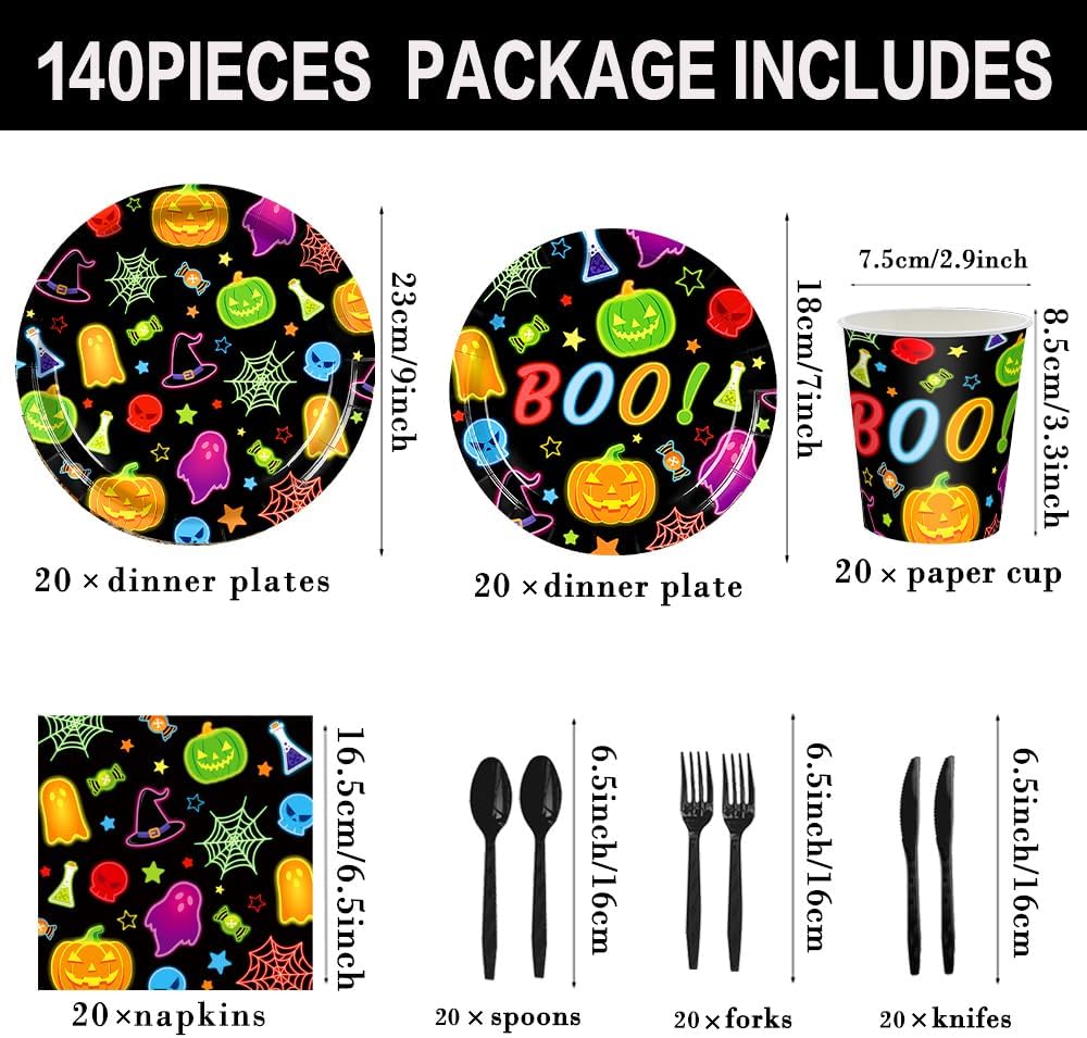 140Pcs Halloween Party Supplies Cute Ghost Paper Plates and Napkins Halloween Party Decorations Plates Birthday Decor Tableware Set, Serves 20 Guest image 2