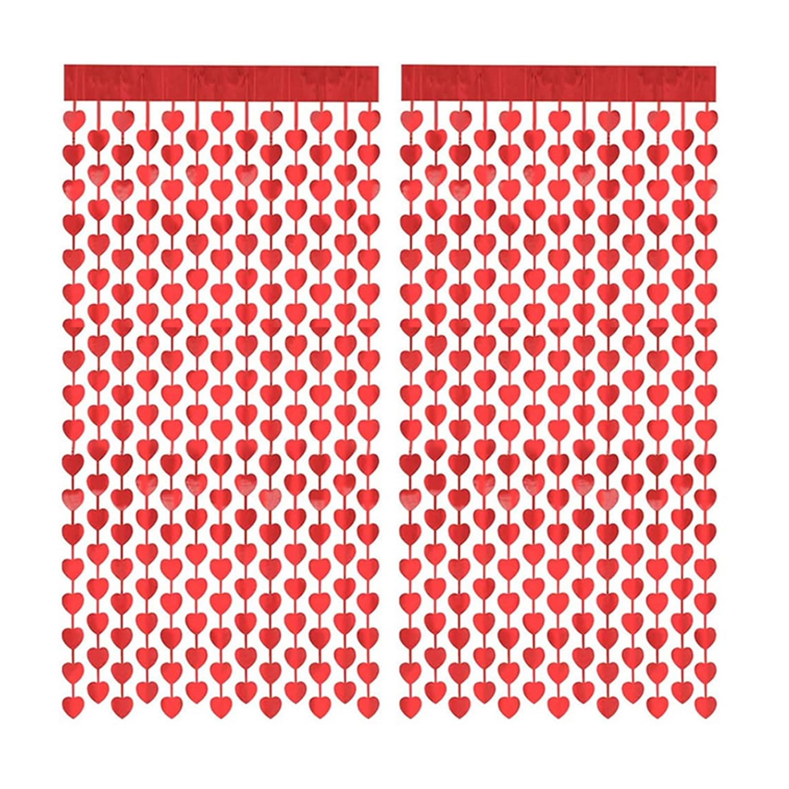 Worparsen Red 2Pcs Heart Shape Tinsel Curtains Streamers Photo Props Tinsel Backdrop Curtains Romantic Valentines Day Heart Foil Fringe Curtain