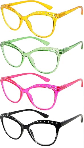 Eyekepper 4-pack Reading Glasses for Women Cat-eye Style Rhinestone Readers