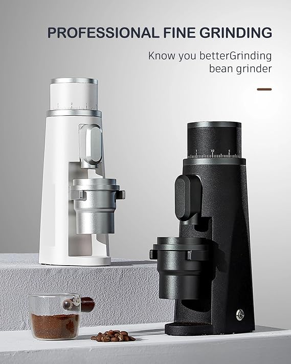 Electric Mixer Grinder, Burr Coffee Grinder 48MM Espresso Burrs Stepless Fineness Adjustment Electric Grinders Black(Bianco)