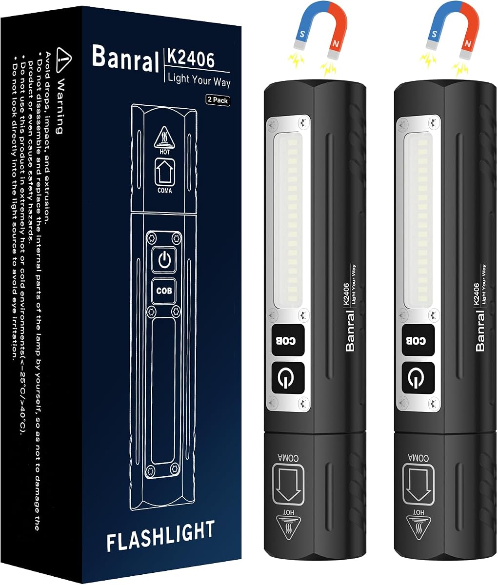 Rechargeable Magnetic Small Powerful Flashlights, Bright Pocket Flashlight | High Lumens, USB C Charging, 8 Modes Zoomable, Dual Button Waterproof Tactical Work Flash Light for Car,Emergency,Camping