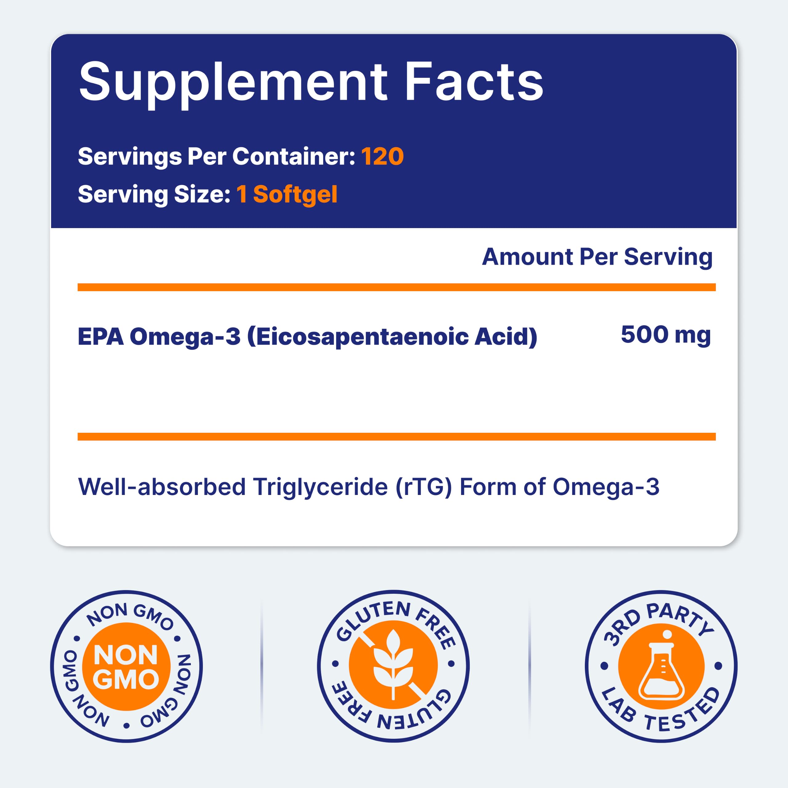 OmegaVia EPA 500 mg, Purified Omega 3 Fish Oil, Burpless (120 Softgels) — Amazon image 6