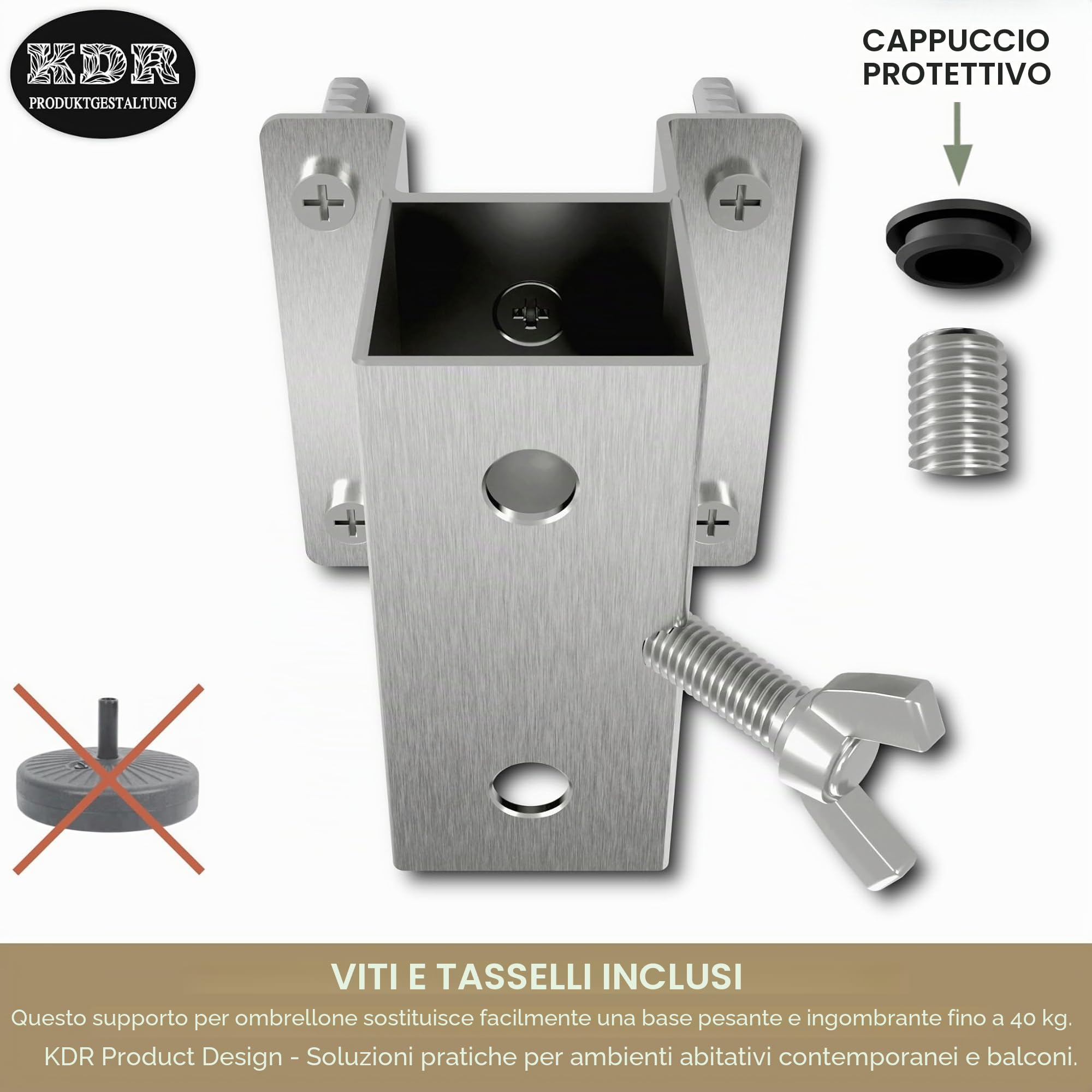 Supporto per ombrellone in acciaio inox per il montaggio a parete sul balcone Supporto per ombrellone da parete a ombrellone 270 cm stabile staffa quadrata da parete fissaggio sicuro alla parete