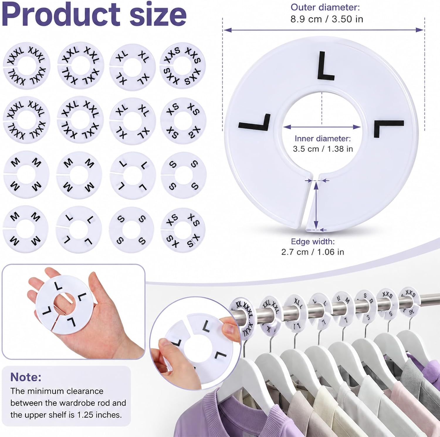 16 Pcs Clothing Rack Size Dividers, Round Clothing Size Markers