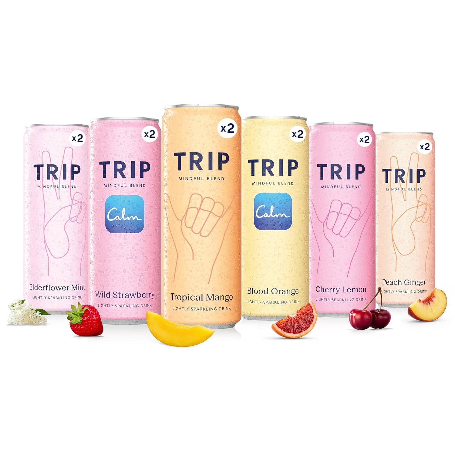 TRIP Lightly Sparkling Adaptogen Seltzer, Non-Alcoholic Mocktail with Magnesium, Ashwagandha, Lions Mane & L Theanine, No Added Sugar, Vegan, Party Variety Pack, 12 Oz, 12Pk