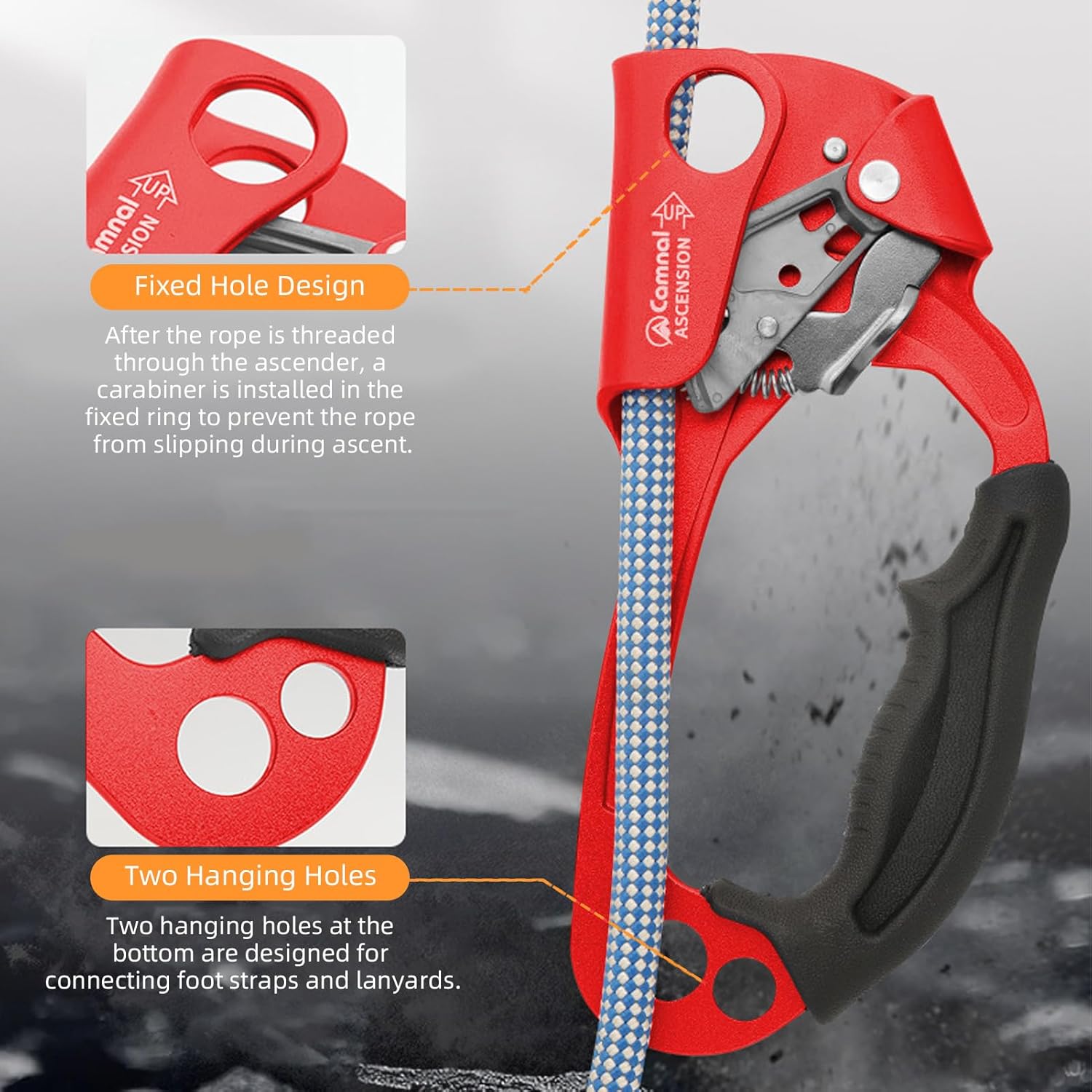 Climbing Hand Ascender Mountaineering Rock Climbing Tree Arborist Strong Rappelling Gear Equipment Rope Clamp with Ergonomic Rubber Handle, Aluminum Alloy Climbing Ascender for 10~13MM Rope