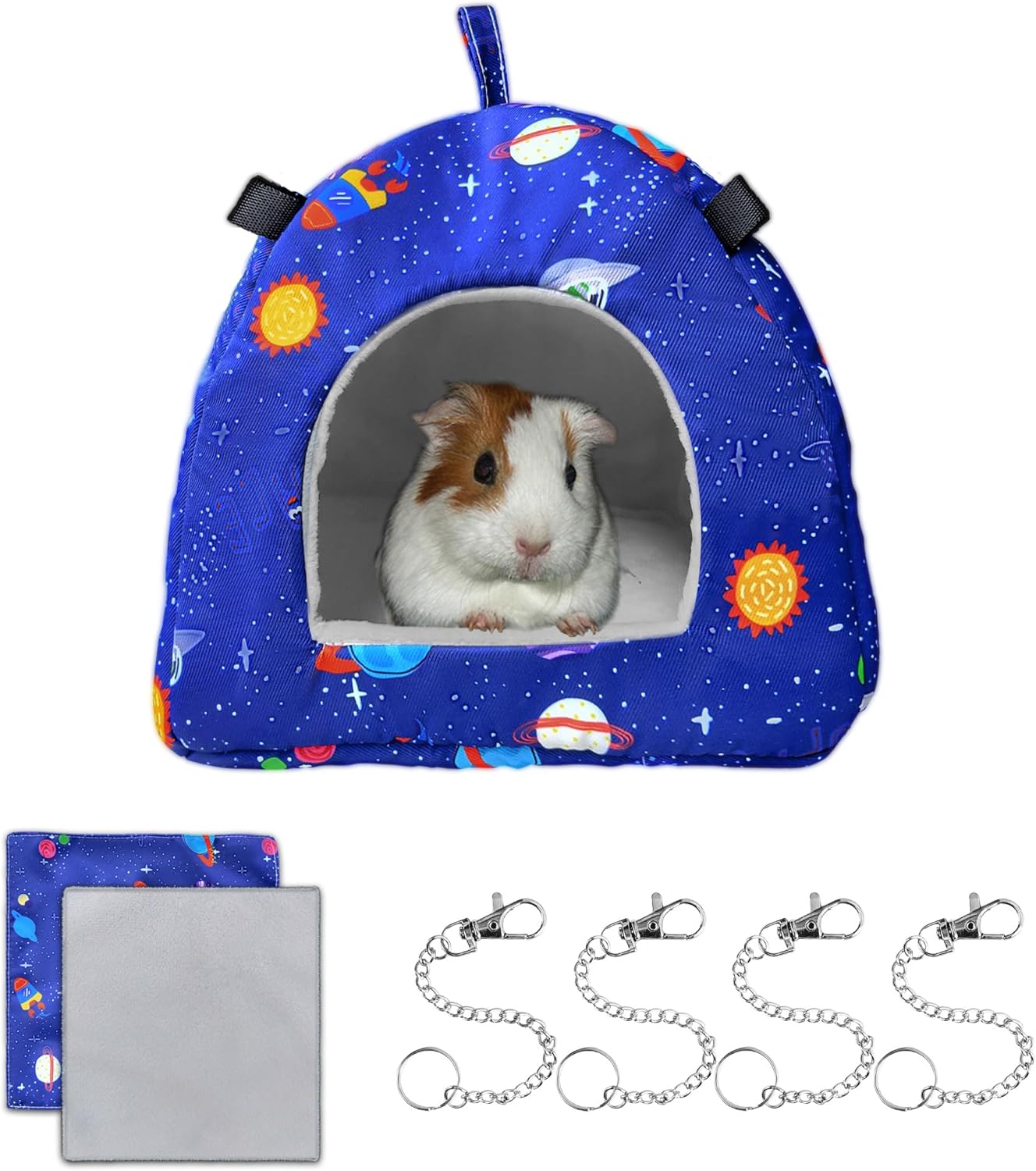 RIOUSSI Hamster Rat Guinea Pigs Bed Warm House Hideout Hanging Nest for Hedgehogs Squirrels Sugar Gliders Chinchillas Birds and Other Small Animals.L, Space Style.