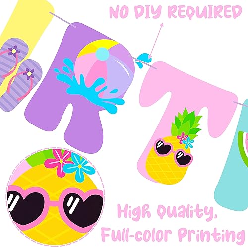 Miniatura 4 de Pancarta de feliz cumpleaños para fiesta de piscina, decoraciones de guirnalda de piscina de verano para playa de verano, suministros de fiesta de