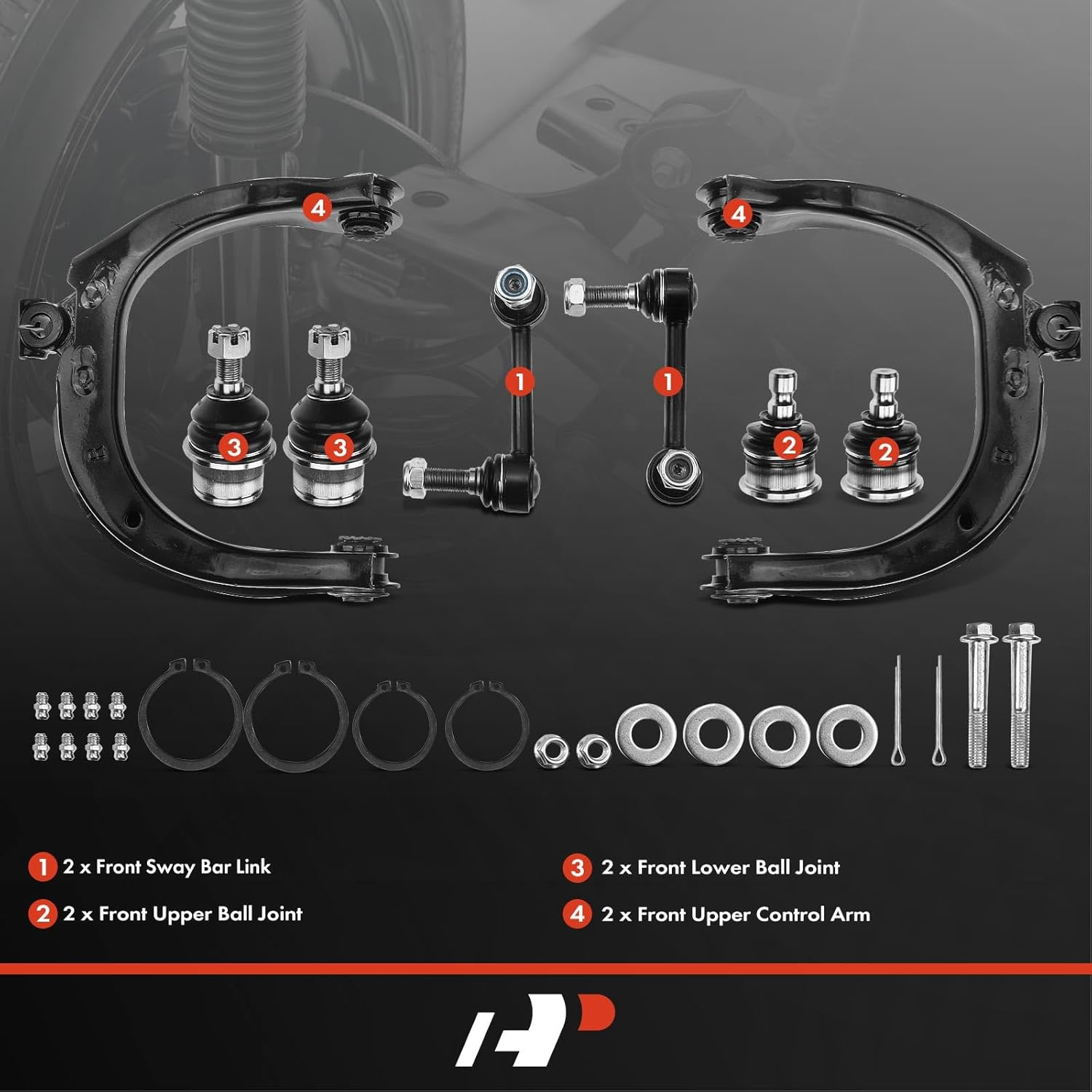 A-Premium Set of 8, Front Upper Control Arm, Sway Bar Link, Upper Lower Ball Joint, Compatible with Chevy GMC Buick Isuzu Saab Oldsmobile - 2003-2009 - Trailblazer SSR Envoy 9-7x Ascender Bravada