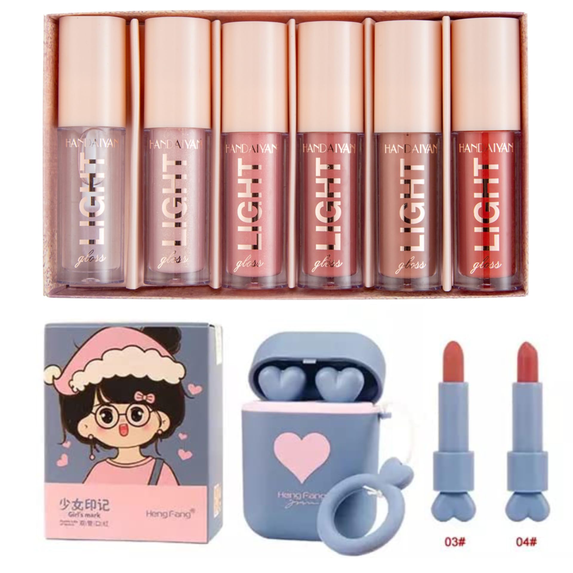 Buy Lipsticks+6Pc Lip Gloss Set Pack - Heng Fang Dual-color Silky