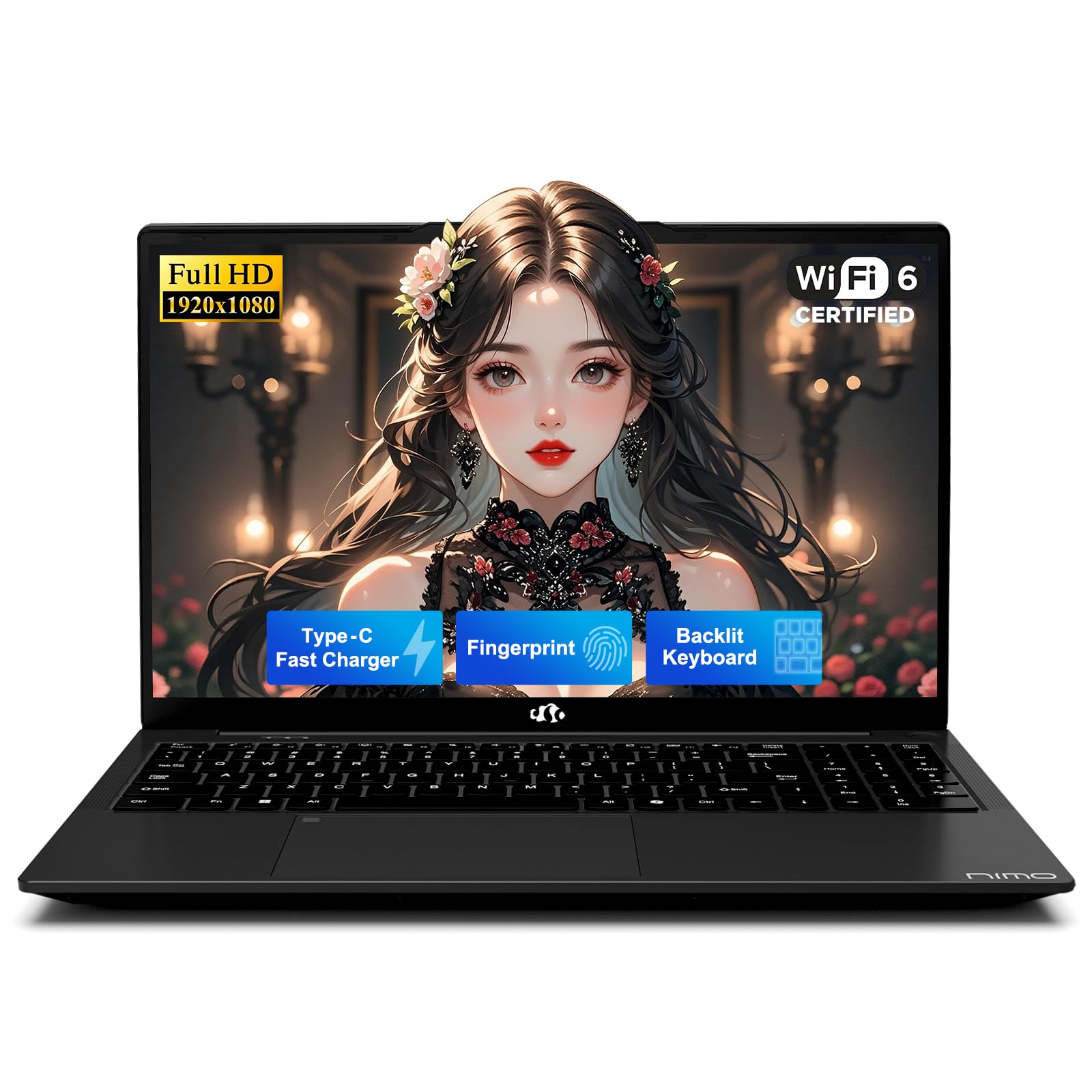 NIMO 15.6" FHD Business Laptop Computer, Quad-Core Processor(Beats i3-1115G4), Laptop 16GB RAM 256GB SSD with Backlit Keyboard Fingerprint 65W PD Fast Charging, Student Laptop for College School