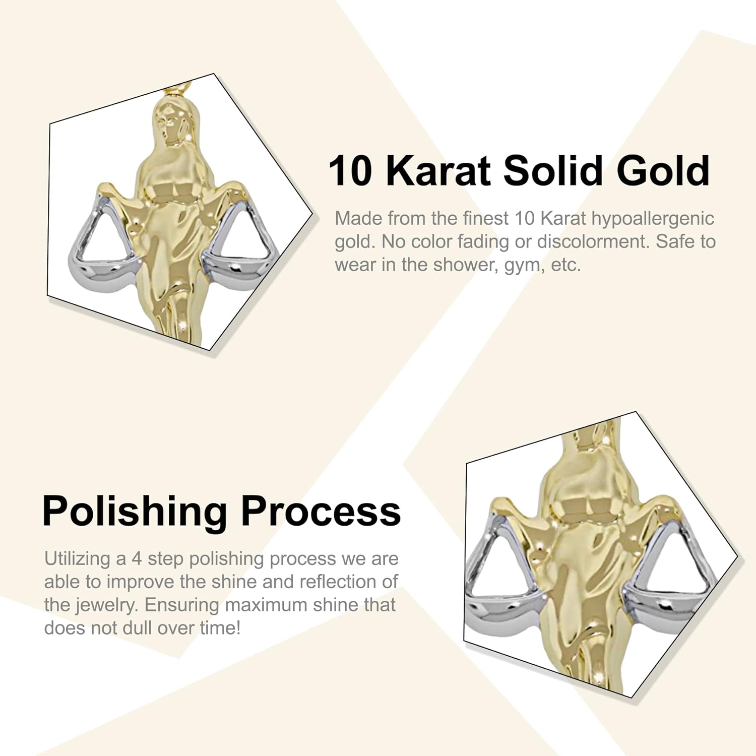 Gold Libra Zodiac Charm - 10 Karat Gold with Optional Gold Chain - Double Sided