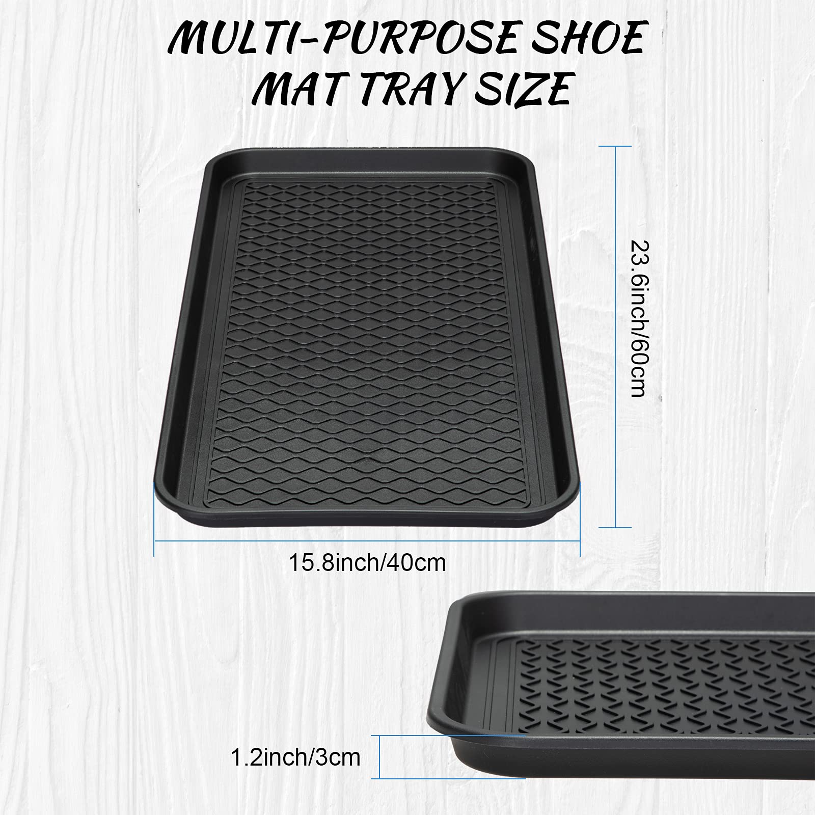 4 Pieces Shoe Tray for Entryway, Waterproof Boot Tray Shoe Mat Multi-Purpose Dog Cat Bowl Mat Pet Food Tray Boot Mat for Entryway Indoor Outdoor Floor Protection (Black, 24 x 16 x 1.2 Inch)