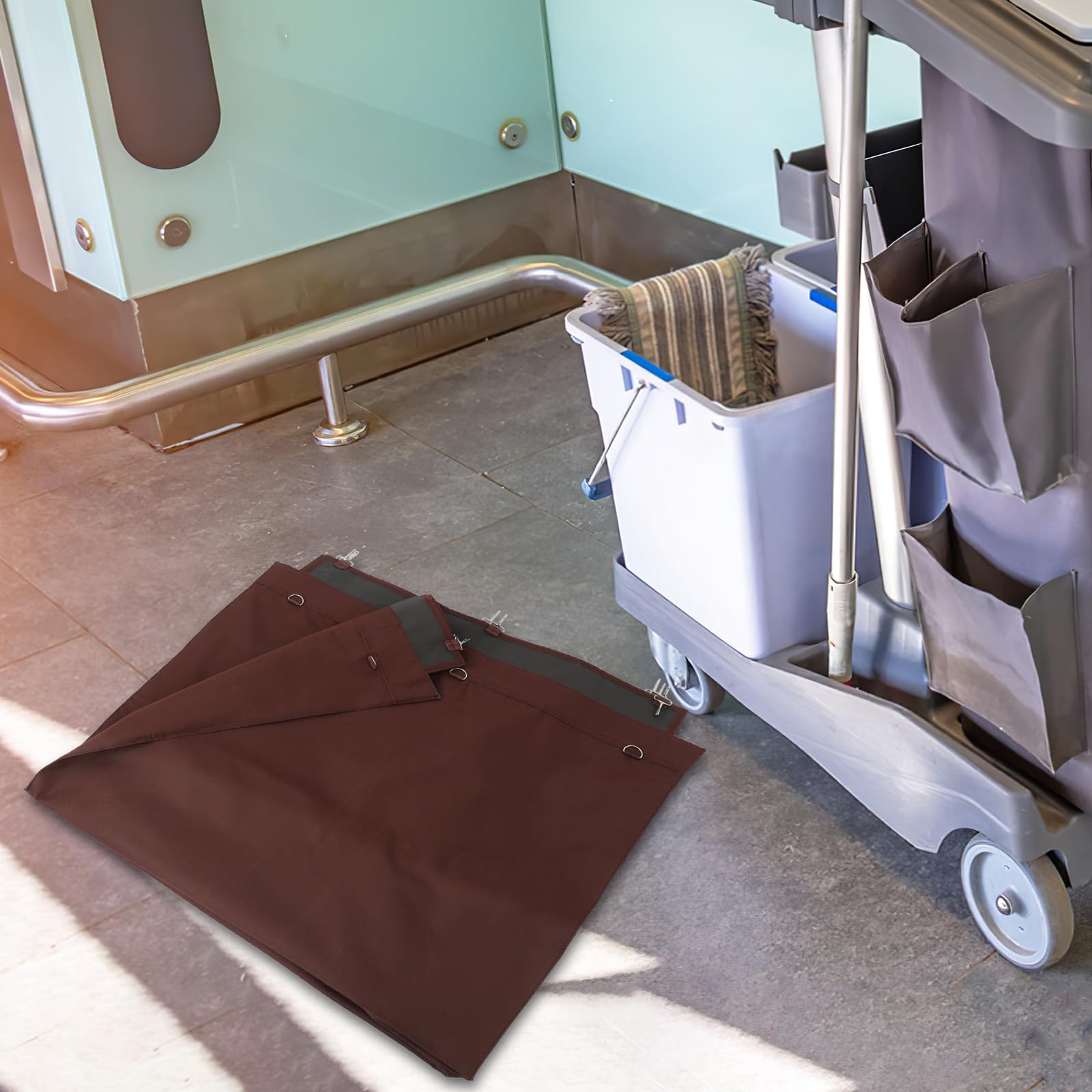 Operitacx Bolsa Organizadora de Lavandería de Tela Oxford, Tamaño Grande, Color Café, Bolsa de Repuesto Extraíble para Carritos de Limpieza y Almacenamiento en Hoteles y Hostelería