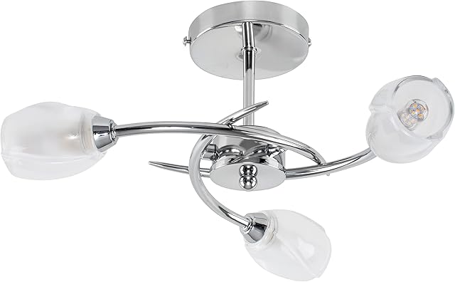 MiniSun Modern Chrome 3 Way Ceiling Light with Frosted Glass Shades