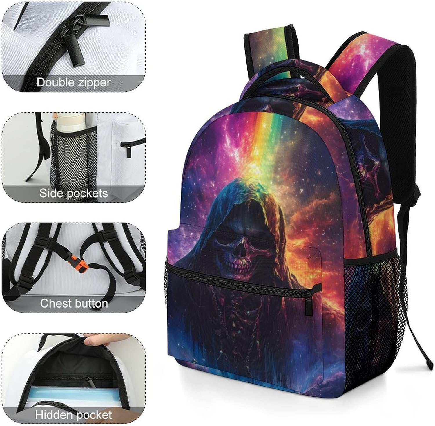 Grim Reaper Gothic Skeleton Laptop Backpack Lightweight Travel Daypack Shoulder Bag for Men Women