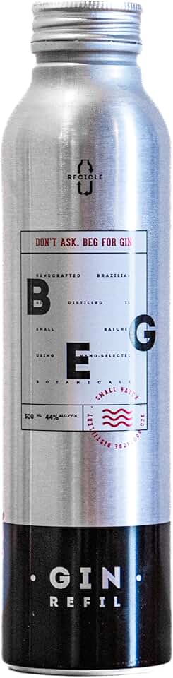 BEG - Brazilian Boutique Dry Gin 500ml - REFIL - Transporte Fácil e Custo Benefício - Final Seco e Levemente Picante - Segundo Lugar na Bartenders Spirits Awards - Estilo London Dry - Cítricos Equilibrados - Sustentabilidade e Versatilidade