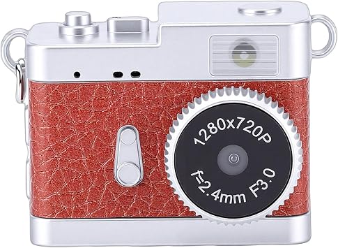 Sxhlseller Keychain Camera, HD Retro Digital Small Portable Pocket Camera CCD with LED Lights for 4 Filters Travel Learning Record Vintage Brown