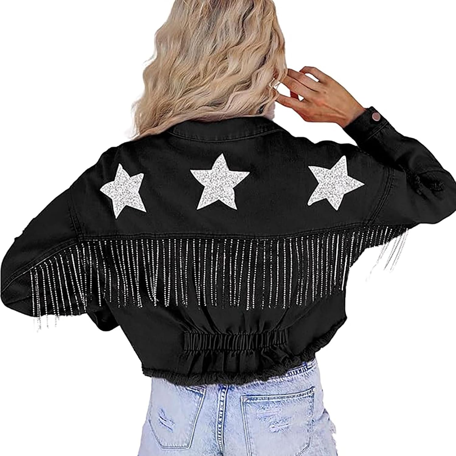 Pailletten Jeansjacke Mit Fransensaum Frauenpaillettenjacke Für
