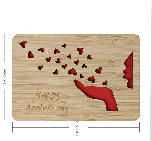 Miniatura 10 de Tarjeta de aniversario de 5 madera, hecha a mano, tarjetas de felicitación de aniversario de boda de 5 años, tarjeta de madera para ella, él,