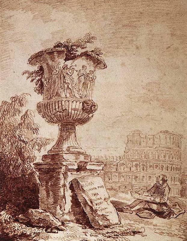 Tableau le dessinateur du vase Hubert Robert, poster vintage décoration chambre 60x90cm