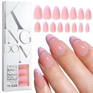 LoveHome 150pc French Tips Press on Nails Short Almond Fake Nails with Glue Tabs, Nude Short Nails Press on Nail Almond Glue on Nails Pink French Tips Acrylic Nail Artificial Fingernail for Women - Amazon product rated Grade A
