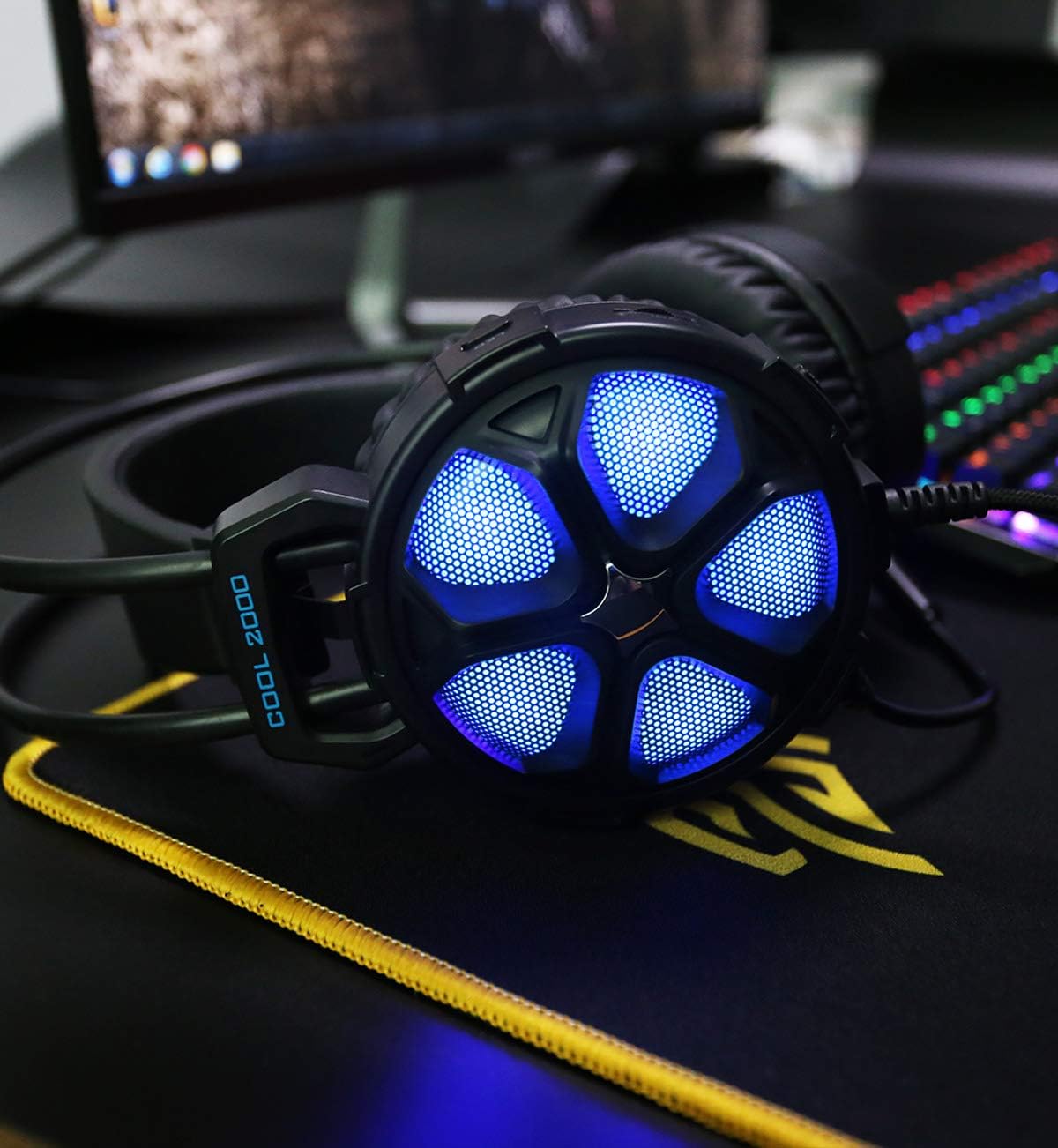 EasySMX Comfortable LED 3.5mm Stereo Gaming Headset for PS4 Xbox One, with LED Lighting Over-Ear Headphone Headset Headband with Mic for PC Computer